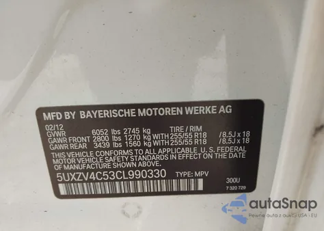 2012 BMW X5 xDrive35I/xDrive35I Premium/xDrive35I Sport Activity z USA, uszkodzony, nr VIN 5UXZV4C53CL990330